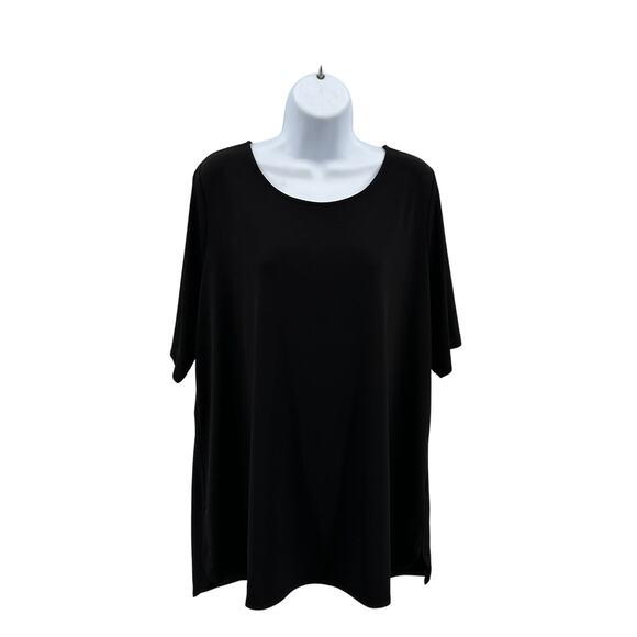 Susan Graver Scoop Neck Relaxed Top Women's XL Black Short Sleeve A575884 Blouse - Picture 1 of 7